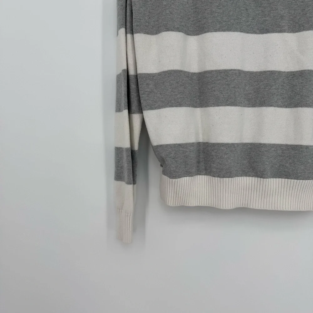 Men’s Express V-Neck Striped Sweater White & Gray Size Medium Preppy Office